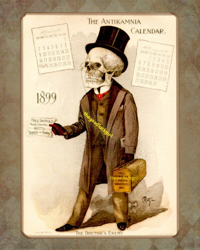 1899 Julio Agosto EL ENEMIGO DEL DOCTOR 8x10 Anticamnia Halloween Esqueleto Arte Impresión Foto 1 de 1