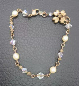 Hermoso brazalete de cristal de diamantes y perlas de imitación Kirks Folly de colección de 7-1/2 a 8" - Imagen 1 de 5