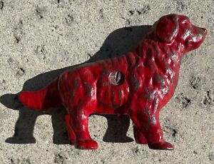 VTG/Antique Cast Iron Dog Coin Still Bank Retriever St Bernard Orig. RED Paint