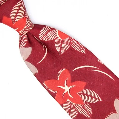 Винтажный 1940-х стрела вискоза галстук мужской темно-бордовый красный серый цветочный принт галстук  - Изображение 1 из 4