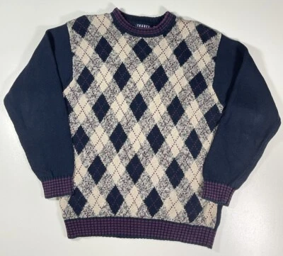 Vintage Trader Bay Knit Sweater Sz M Argyle Preppy Grandpa Ramie 90s - Image 1 of 4