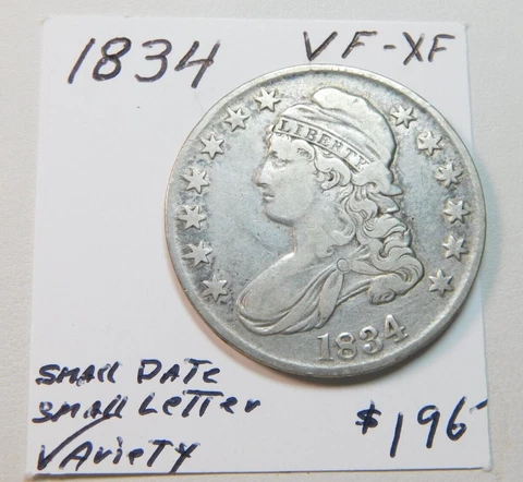 1834 VF - XF BUST HALF SMALL DATE LETTER VARIETY!!!!!!!!!!!!!!!!!!!!!!!!!!!!!!⭐⭐ Cover