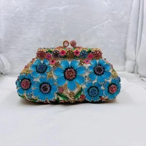 Mujer Bolso de Cena con Incrustaciones de Diamantes Flores Bolso de Cena con Asa de Diamante Bolso - Imagen 1 de 21