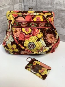 Vera Bradley Alice Buttercup Floral Kiss Lock Satchel Bag Purse With Key Fob - Picture 1 of 12