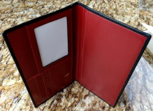 Mark Cross Italy Leather Wallet Classic Black & Red Long Pocket Bi-Fold Vtg NOS - Picture 1 of 19