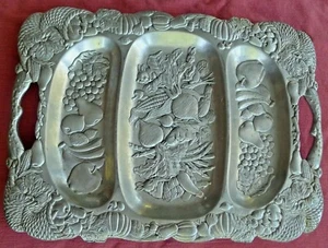 Arthur Court Cornucopia Fruits & Vegetables Aluminum Divided Handled Tray 1993 - Picture 1 of 3