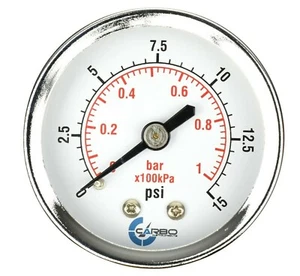 2" Pressure Gauge - Chrome Plated Steel Case, 1/4"NPT, Back Mnt. 15 PSI - Picture 1 of 3