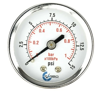 2" Pressure Gauge - Chrome Plated Steel Case, 1/4"NPT, Back Mnt. 15 PSI - Image 1 of 3