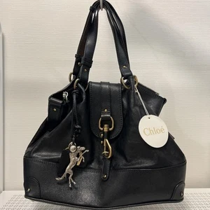 Chloe Kerala Boston Tote Black Leather Bag Gold Hardware Horse Charm 37cm Wide - Picture 1 of 12