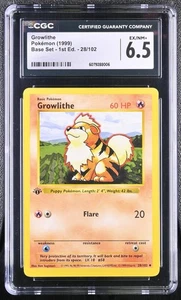 1999 Pokemon Game #28 Growlithe Base Set 1st Edition CGC 6.5 EX/NM+ #8006 - Picture 1 of 2