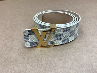 Talla 90/36 - Cinturón Louis Vuitton Damier Azul Cuero Blanco/Dorado 100% Auténtico! Foto 1 de 4