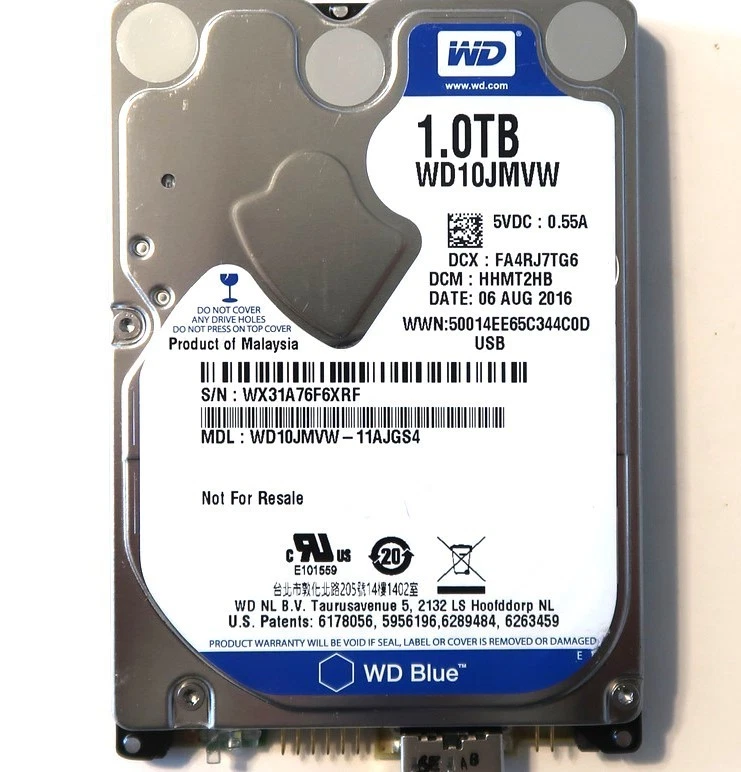 Western Digital WD10JMVW-11AJGS4 DCM:HHMT2HB Malaysia (WX31) 1.0TB USB 06AUG2016 - Image 1 of 1