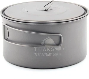 TOAKS Ultralight Titanium Camping Pot, 900ml, Silver, Folding Handle, Lid - Picture 1 of 9
