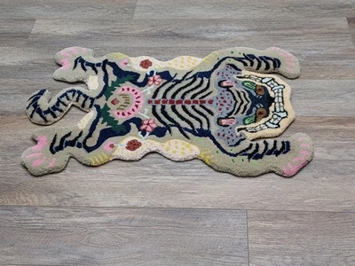 Tibetan Tiger Rug Animal Shape Handmade Kids Boho Rug Aesthetic Rug 2x3 Ft - Image 1 of 4