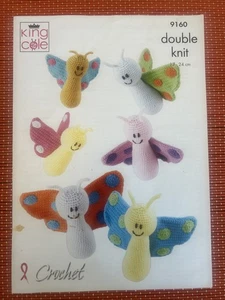 CROCHET BUTTERFLIES SOFT TOYS 3 SIZES VTG KNITTING PATTERN KING COLE 9160 - Picture 1 of 2