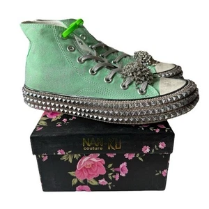NIB Free People x Nan-ku Cruise Studded Hi Top Sneakers, Spring Mint, Size 39/9 - Picture 1 of 9