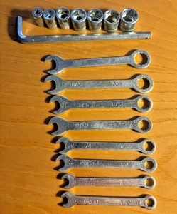 Vintage SAE Zündschlüsselsatz und Steckschlüsselsatz - 8 Schraubenschlüssel / 7 Steckschlüssel - Bild 1 von 8