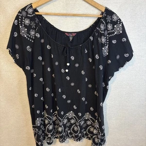Top LA Blues donna taglie forti 30/32 manica svasata nero bianco boho elasticizzato divertente - Foto 1 di 7