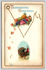 Tarjeta de saludos de acción de gracias cornucopia de frutas en relieve y pavo - Imagen 1 de 2