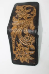 HANDBEARBEITETE LEDER GELDBÖRSE MIT BLUMENMUSTER HERREN - Bild 1 von 2