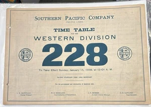 Southern Pacific Railroad Employee Timetable #228 - 1-15-1939 - Picture 1 of 1