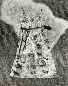 Daisy Fuentes “Flirt” Dress Sundress Gray Silver Black Glittery Ties SZ S ($54) - Picture 1 of 3