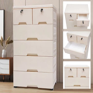 6 Drawers Dresser Tall Chest of Drawer Wood Storage Organizer Closet for Bedroom - Picture 1 of 15