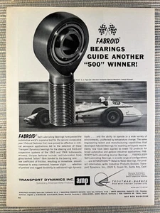 Pubblicità Fabroid Cuscinetti Trasporto Dinamica Corsa AJ Foyt 1965 Stampa Vintage - Foto 1 di 1