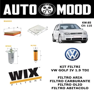 KIT 4 FILTRI - VW GOLF IV 1.9 TDI 85(KW) 115(CV) DAL 1998 AL 2001 - FILTRI WIX - Foto 1 di 5