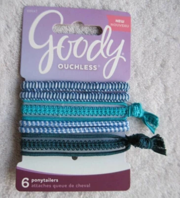 6 Goody Mixed Ponytailer No Metal Elastic Hair Bands 2 Lace Tied Ribbon Sea Blue - Image 1 of 4