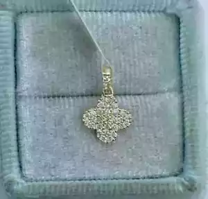 1.35Ct Real Moissanite Clover Pendant Necklaces 14K Yellow Gold Plated - Picture 1 of 6