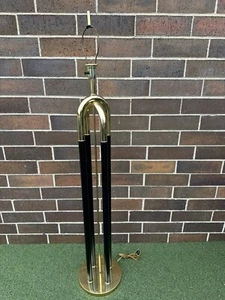 Mid-Century Modern Brass-Plated and Black Enamel Finish Floor Lamp 58” - Picture 1 of 8