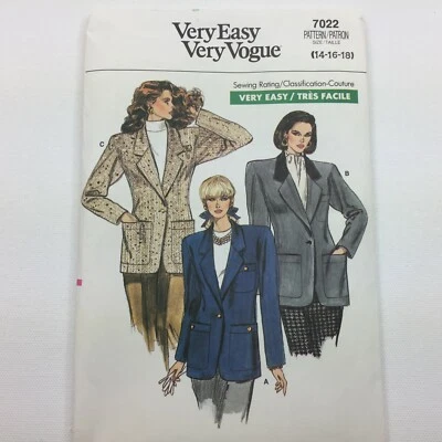 Vintage Vogue 7022 Classic Jacket Sewing Pattern Uncut 80s Size 8 10 12  - Image 1 of 4