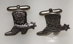 Vintage unmarkiert Silber ausgefallen Cowboystiefel mit Sporen Manschettenknöpfe - Bild 1 von 3