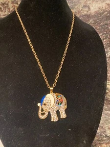 Elephant Necklace with Rhinestone Accents and Adjustable Gold Chain, New! - Picture 1 of 3