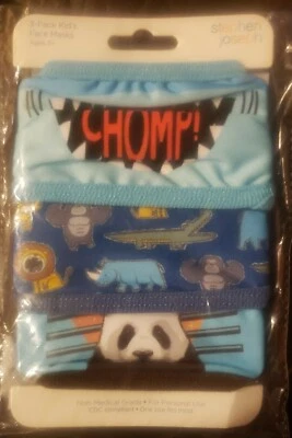 Stephen Joseph 3 Pack Kids Graphic Fun Face Cover Panda, Dinosaur Theme - Image 1 of 2