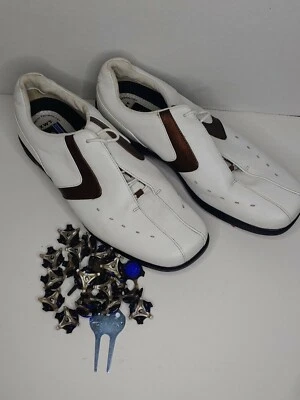 Zapatos de golf Callaway ERC Collection para mujer talla 8,5 XWT blancos/marrones ¡con tacos! Foto 1 de 4