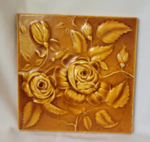 Antique Cambridge Art Tile Flowering Roses Golden Orange High Relief 6x6 - Picture 1 of 12