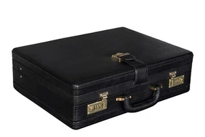Men's Genuine Black Leather Office, Business Travel, Combination Lock Briefcase, - Picture 1 of 9