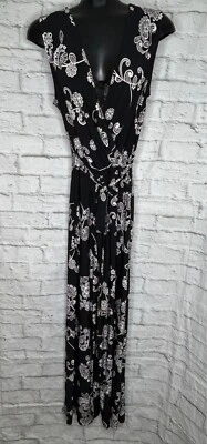 Nina Leonard Women's Jumpsuit Wide Leg Black Tan Floral Polyester Mix Size M - Image 1 of 4