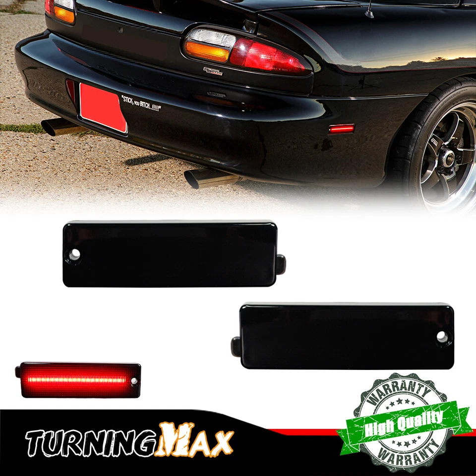2x Smoked Lens Red LED Rear Bumper Side Marker Lights for 1993-2002 Chevy Camaro