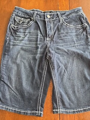 Earl Jeans Shorts 10 Stretch Dark Denim Button Pockets Women Short Bermuda - Image 1 of 3