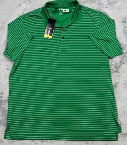Adidas Shirt Men Extra Large Green Striped Climalite Short Sleeve Golf Golfer - Picture 1 of 7