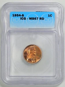 1954-S 1C Lincoln Wheat Cent MS67RD ICG 6883460802 - Picture 1 of 2