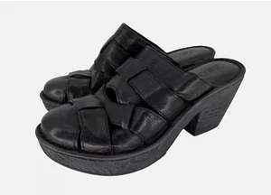 Born Pollina Leather Clog Mule Women Platform Chunky Heel Black Slip On Shoes 7 - Picture 1 of 9