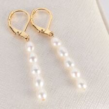 3-4MM Natural Rice White baroque pearl Earring 18k Ear Drop Women Party Gift