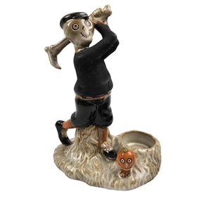 2010 Yankee Candle Holder Boney Bunch Skeleton Golfer Halloween Figure - Picture 1 of 12