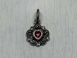 🌸 Brighton Silver Red Crystal Flower Heart Birthstone Charm Retired 🌸 - Picture 1 of 4