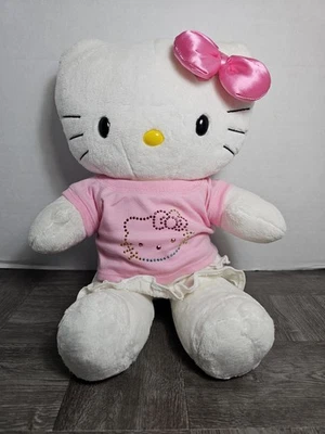 Build A Bear Sanrio Hello Kitty White Plush with Pink Bow 18” BAB w Pink T-Shirt - Image 1 of 4