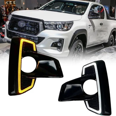 一对 LED 雾灯带黄色转向信号 DRL 适用于丰田 Hilux Rocco 2018 2019 — 第 1/4 张图片